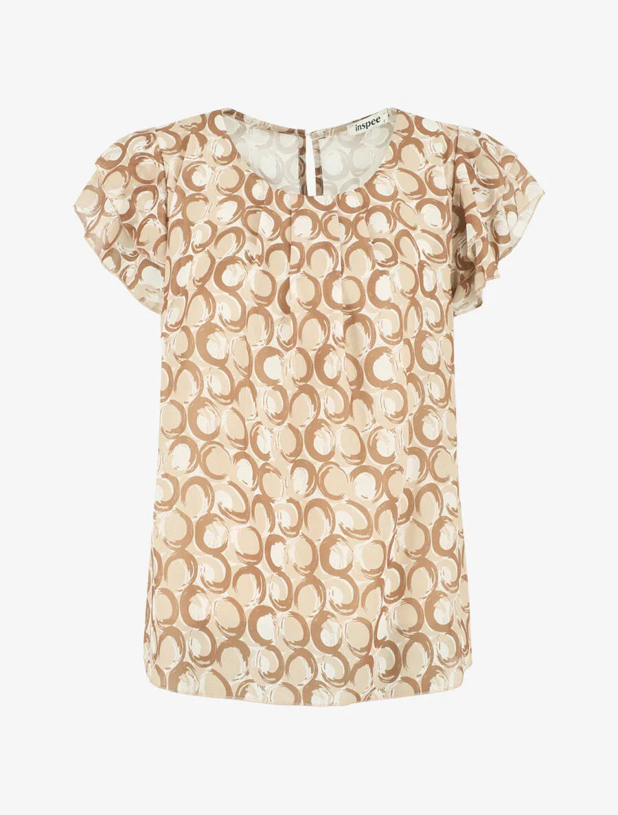 Top droit graphique manches courtes volantées - Beige