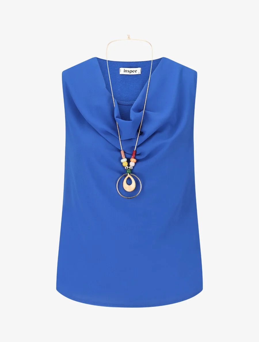 Top droit sans manches col bénitier - Bleu électrique