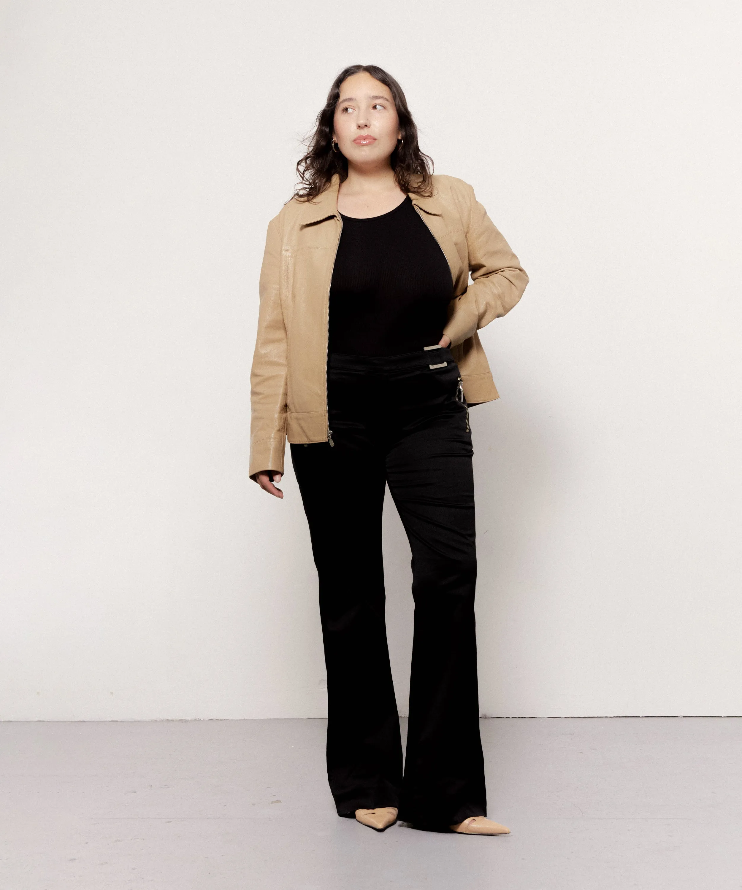 Veste beige en cuir