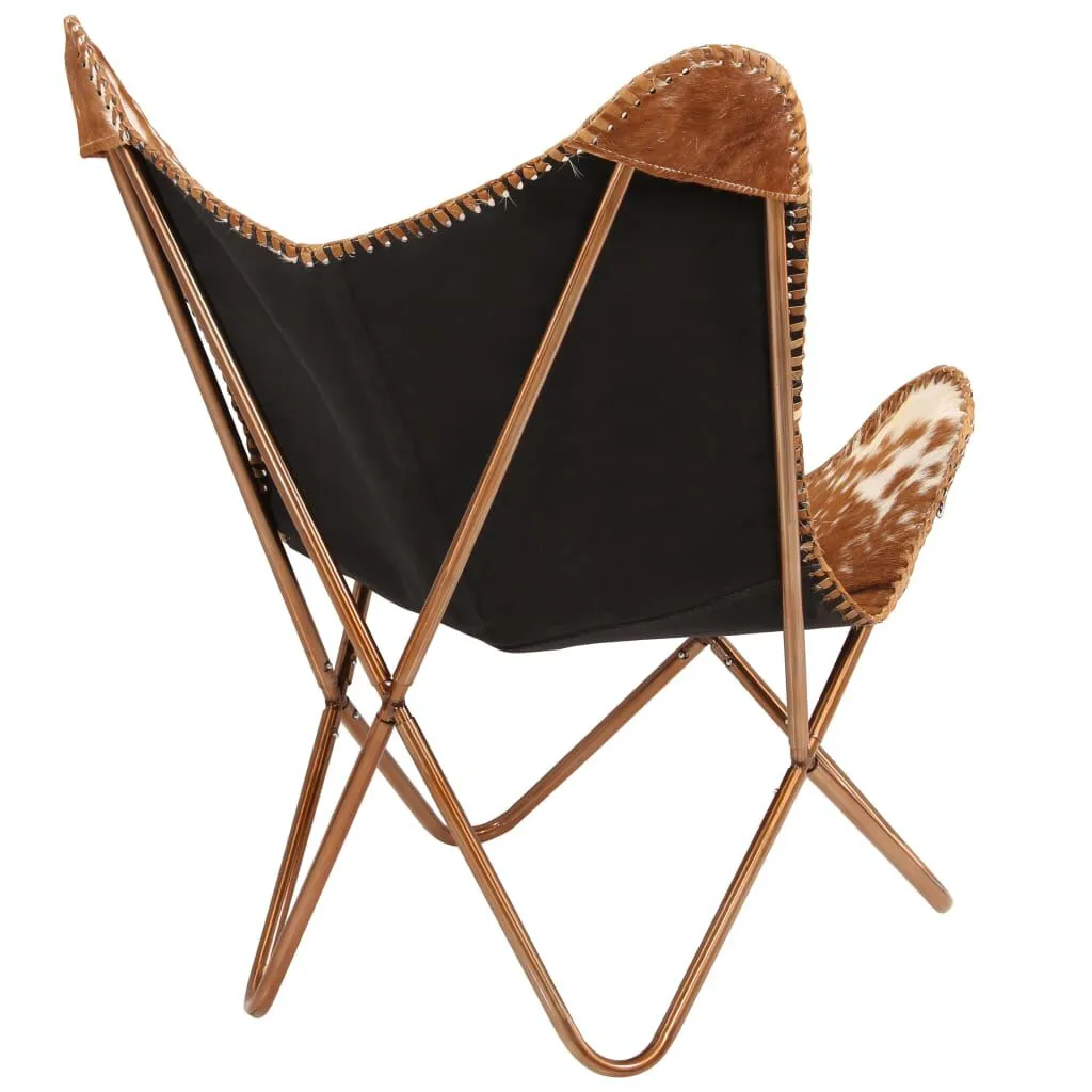 vidaXL Chaise papillon marron et blanc cuir véritable de chèvre | vidaxl-fr