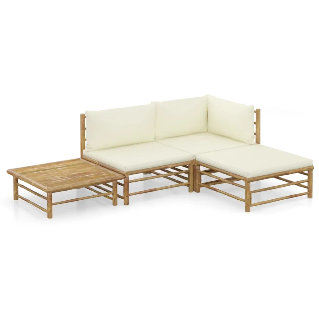 vidaXL Salon de jardin 4 pcs avec coussins blanc crème Bambou | vidaxl-fr