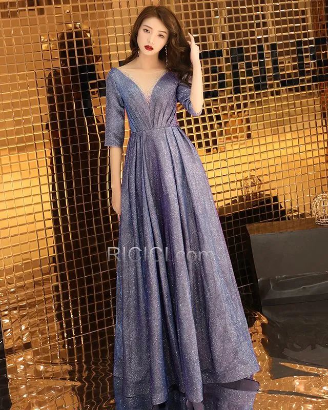Violet Robe De Soirée Robe De Fête Robe De Bal Princesse Décolleté Glitter Brillante