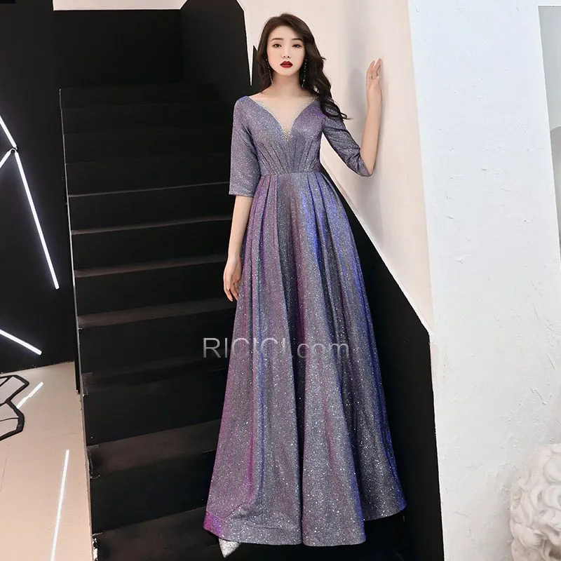 Violet Robe De Soirée Robe De Fête Robe De Bal Princesse Décolleté Glitter Brillante