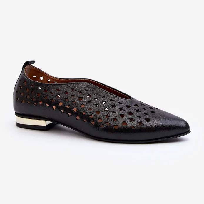 Zazoo 2883 Ballerines ajourées en cuir naturel, noir le noir